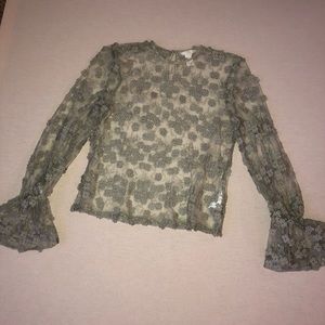 H&M floral applica blouse with bell sleeve. Size 2